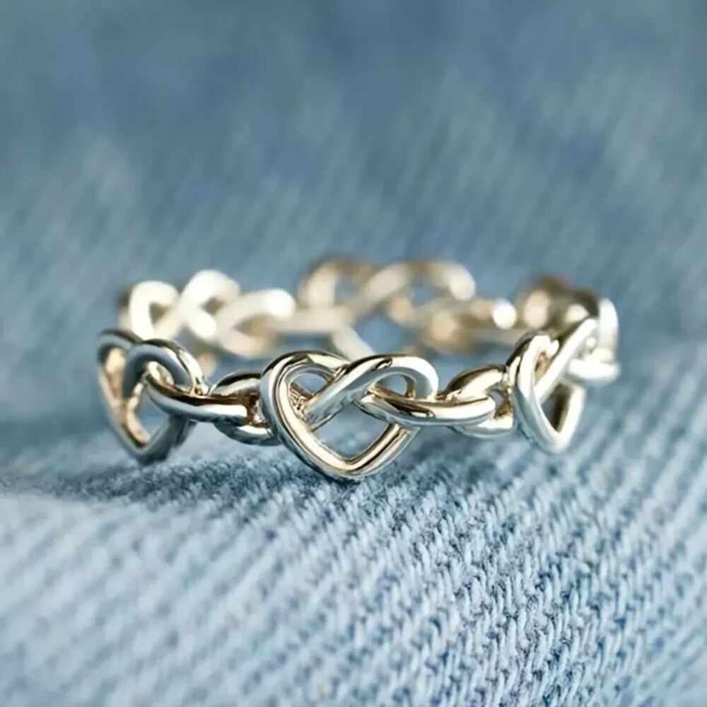 Silver Infinity Heart Knot Promise Band Ring Stackable Woven Love size: 8